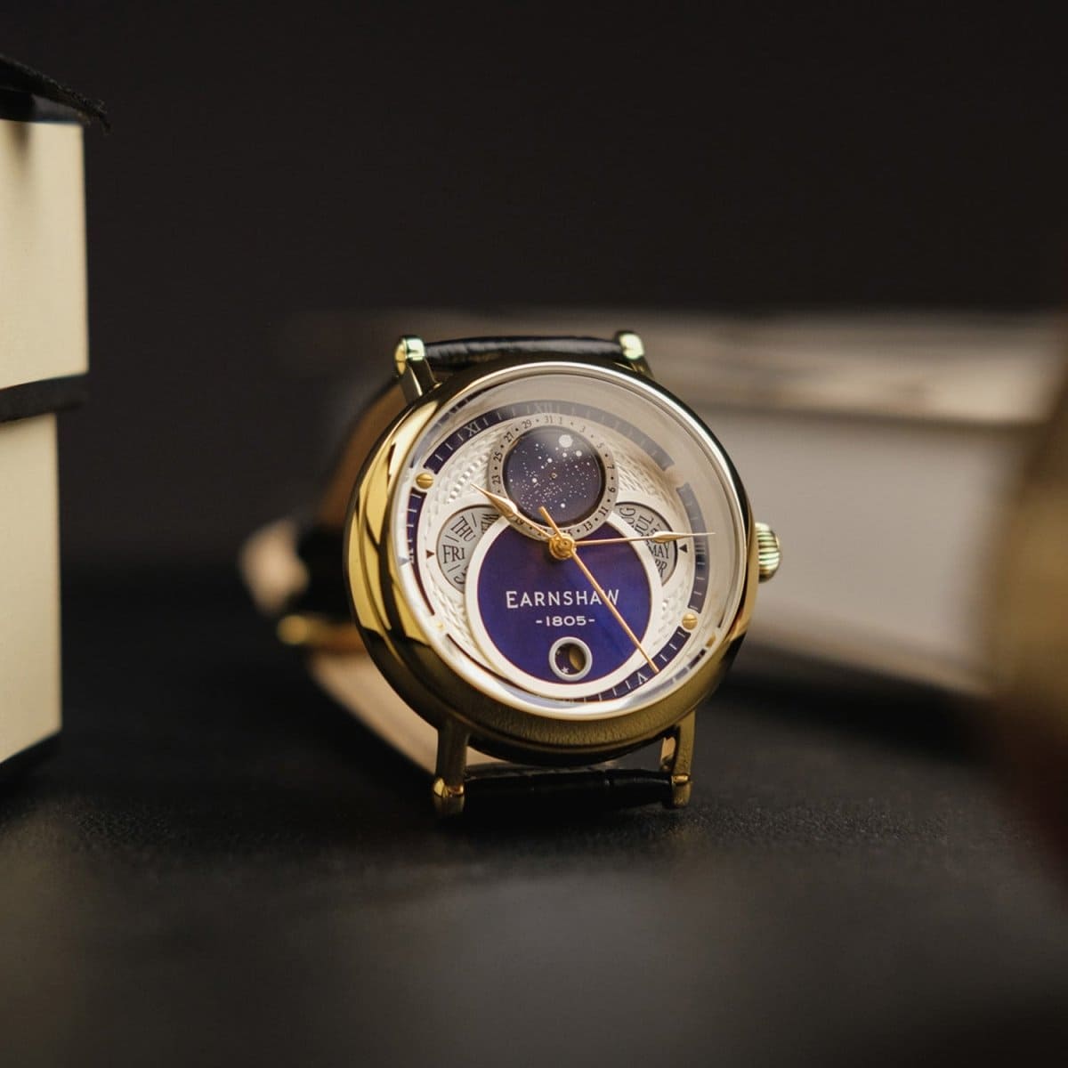 Earnshaw Messier Moonphase Quartz Gold MOP Round Dial Men's Watch - ES-8265-04