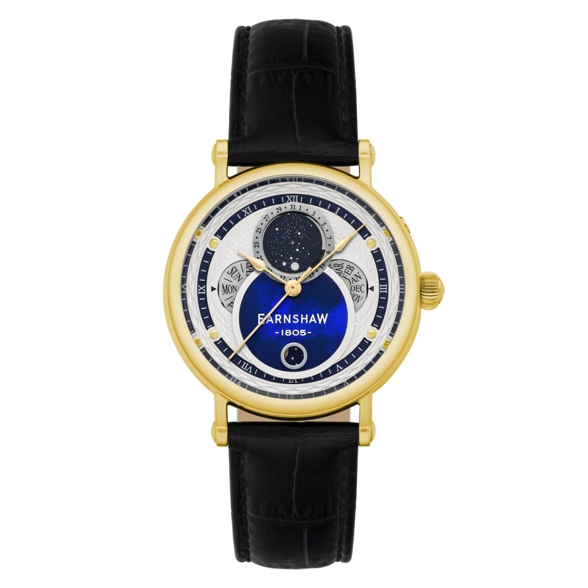 Earnshaw Messier Moonphase Quartz Gold MOP Round Dial Men's Watch - ES-8265-04