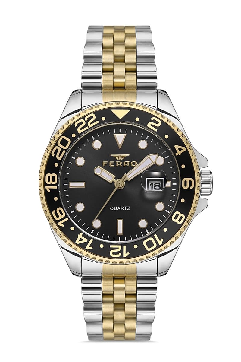 Ferro Aversa Quartz Black Round Dial Men's Watch - F11196A-D2