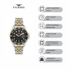 Ferro Aversa Quartz Black Round Dial Men's Watch - F11196A-D2