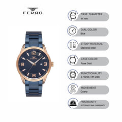 Ferro Lucca Quartz Blue Round Dial Men's Watch - F11911A-T