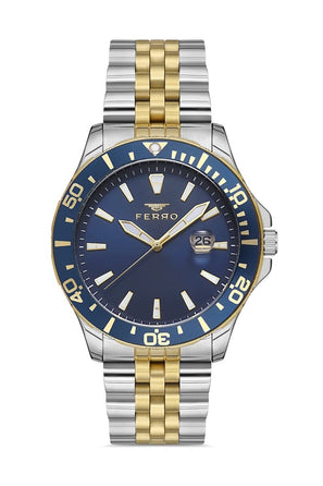Ferro Quartz Blue Round Dial Men's Watch - F11922A-D3