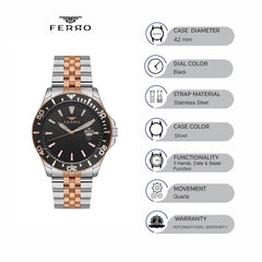 Ferro Quartz Black Round Dial Men's Watch - F11922A-E2