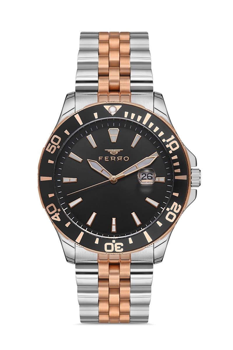 Ferro Quartz Black Round Dial Men's Watch - F11922A-E2