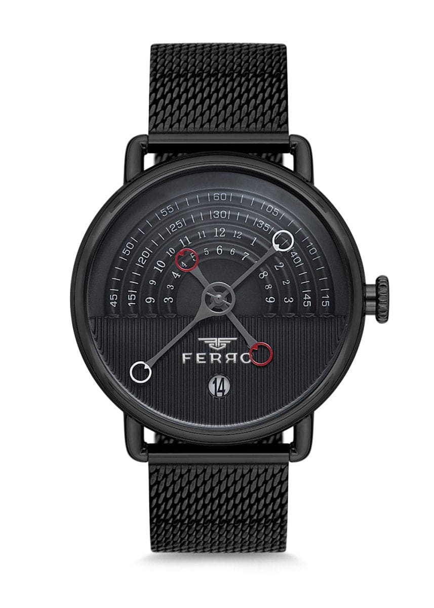 Ferro Analoge Black Round Dial Men's Watch -  F1995C-1042-G