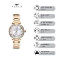 Ferro Analog White Round Dial Women's Watch -  F21046A-1100-D