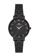 Ferro Quartz Crystals Black Round Dial Women's Watch - F21099A-G