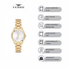 Ferro Quartz Silver Round Dial Women's Watch - F21121A-1153-B