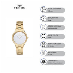 Ferro Quartz Silver Round Dial Women's Watch - F21124A-B