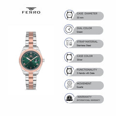 Ferro Analog Green Round Dial Women's Watch -  F21127A-E6