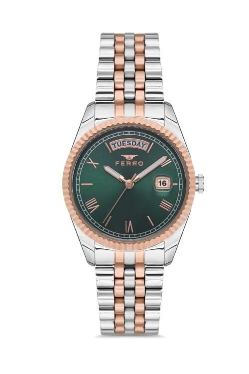 Ferro Quartz Green Round Dial Women's Watch - F21131A-E6