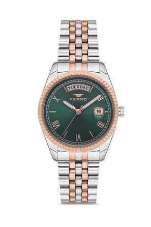 Ferro Quartz Green Round Dial Women's Watch - F21131A-E6