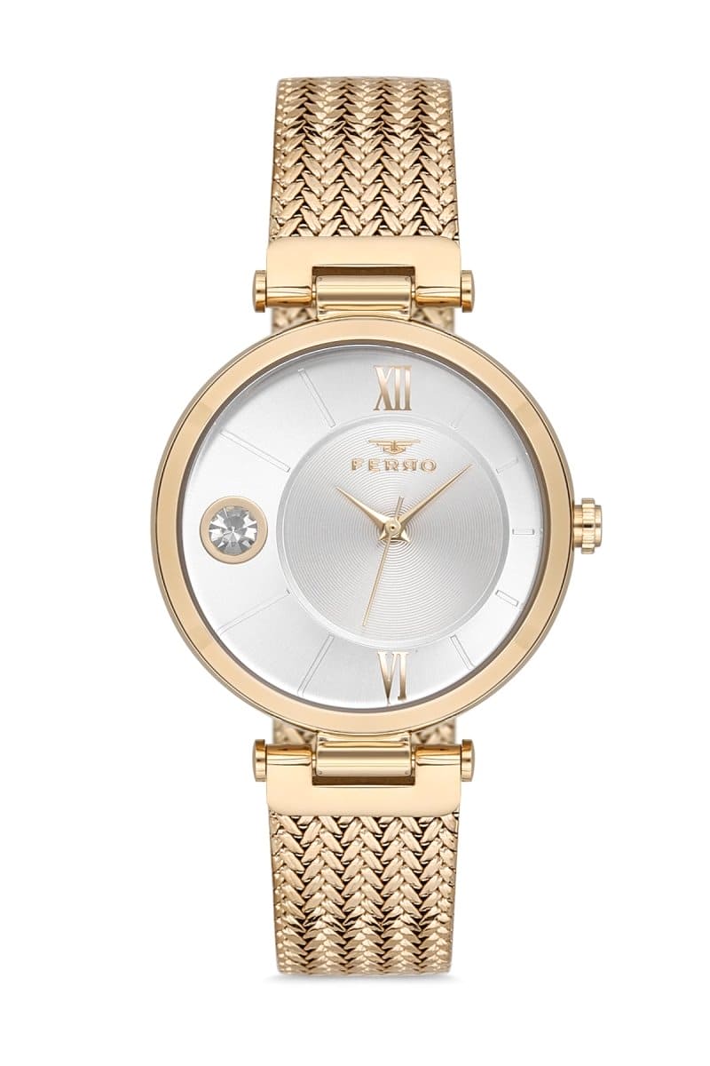 Ferro Quartz Crystals Silver Round Dial Women's Watch - F21144C-B