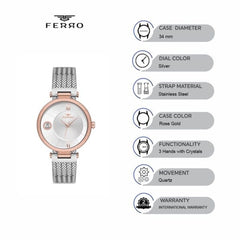 Ferro Analog Silver Round Dial Women's Watch -  F21144C-E