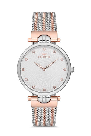 Ferro Quartz Crystals Silver Round Dial Women's Watch - F21149C-E