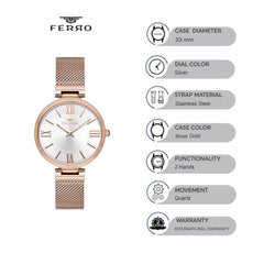Ferro Analoge White Round Dial Women's Watch -  F21155C-C