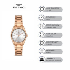 Ferro Analoge White Round Dial Women's Watch -  F21161A-C