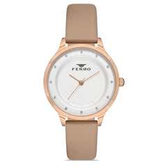 Ferro Analog White Round Dial Women's Watch -  F21191B-S2