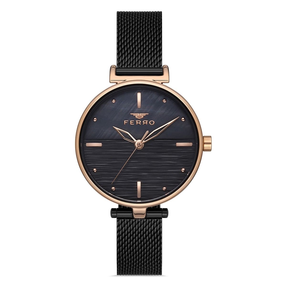 Ferro Analog Black Round Dial Women's Watch - F21224C-R