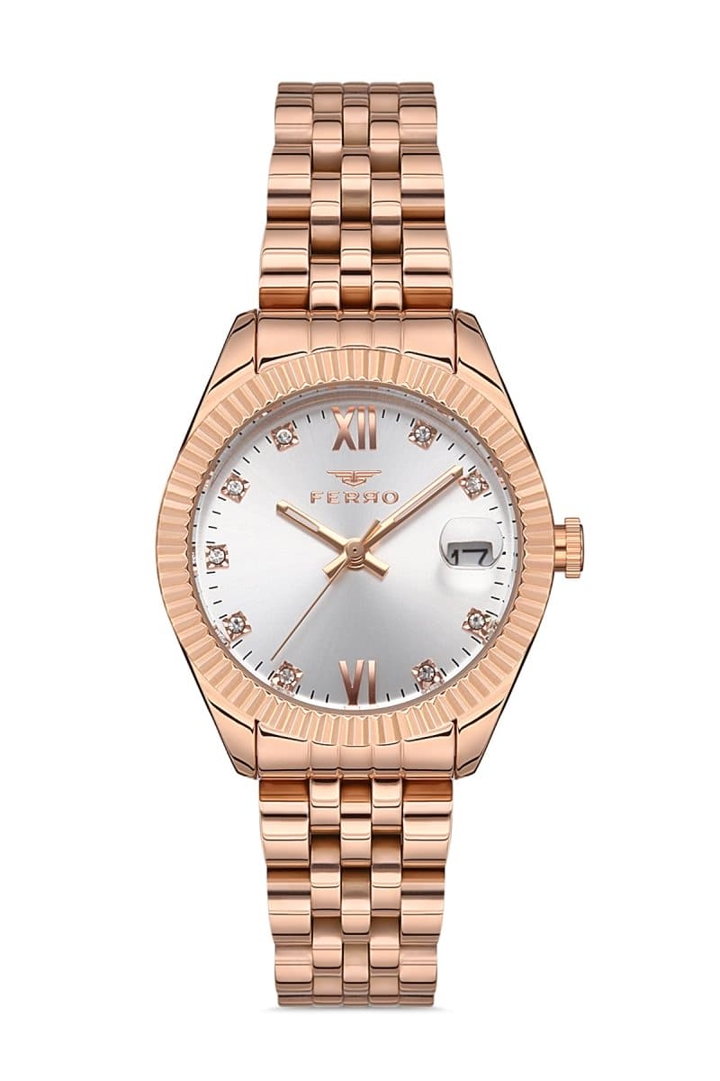 Ferro Pisa Quartz Crystals Silver Round Dial Women's Watch - F21924A-C