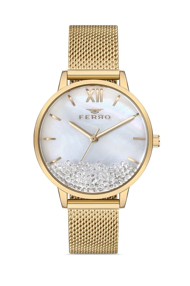Ferro Pisa Quartz Crystals White MOP Round Dial Women's Watch - F21934C-B