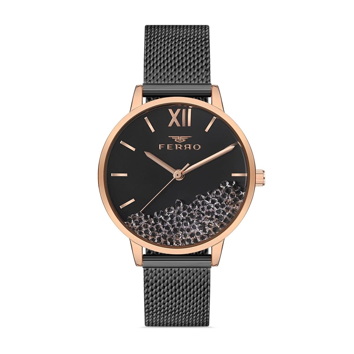 Ferro Analog Black Round Dial Women's Watch - F21934C-Q