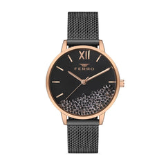 Ferro Analog Black Round Dial Women's Watch -  F21934C-Q