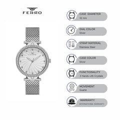 Ferro Analog White Round Dial Women's Watch -  F2665C-A