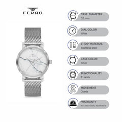 Ferro Analog White Round Dial Women's Watch -  F2792C-A