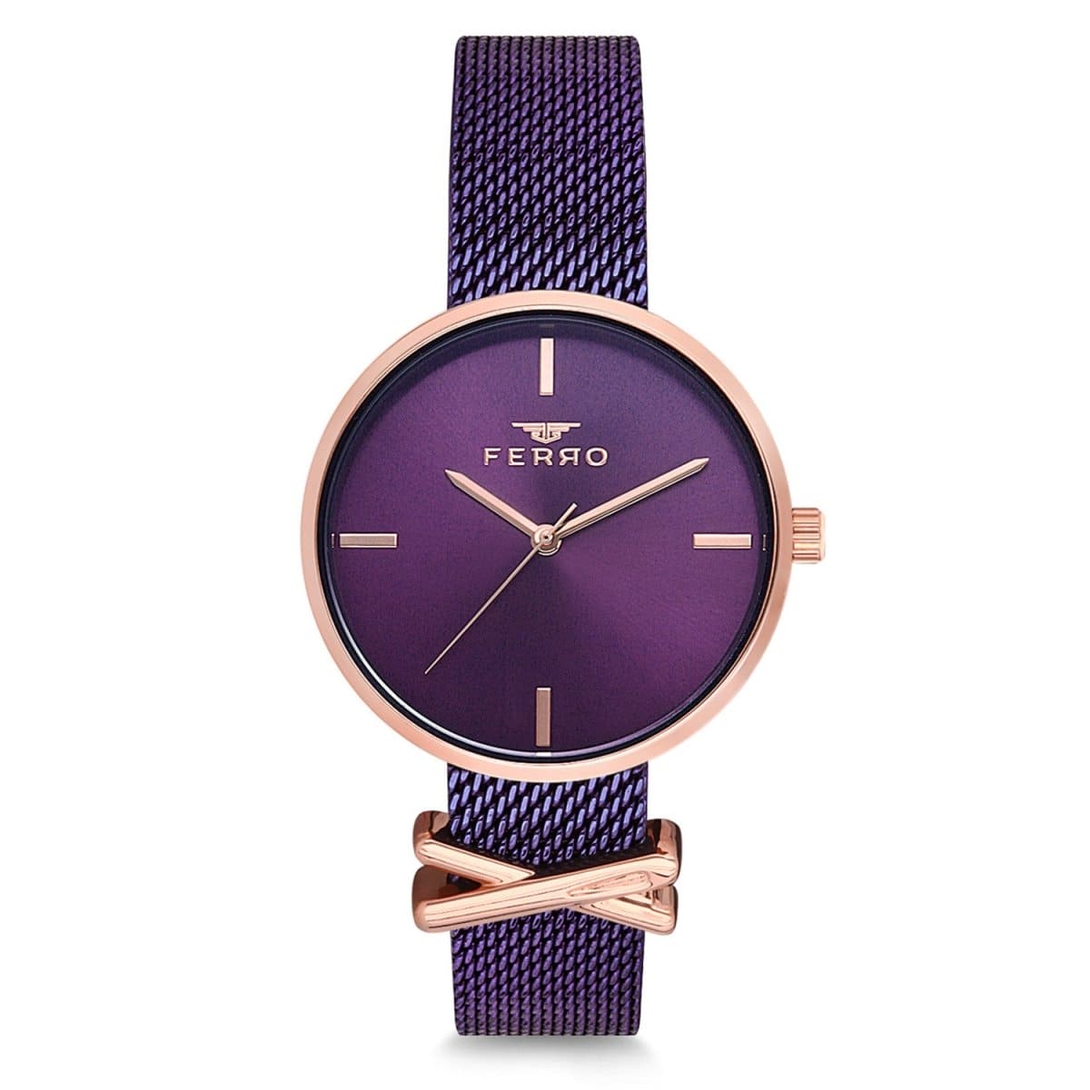 Ferro Analog Purple Round Dial Women's Watch - F2986C-978-ZC