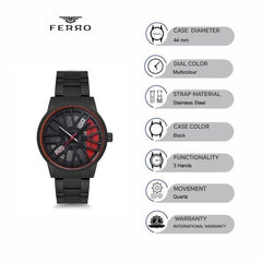 Ferro Analog Black - Red Round Dial Men's Watch -  F40060A-119-R