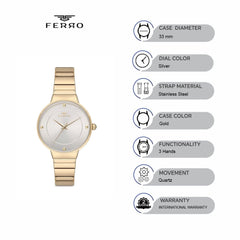 Ferro Quartz Silver Round Dial Women's Watch - F40080A-B