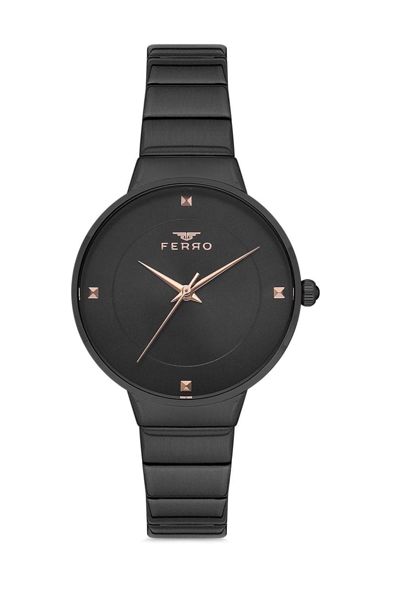 Ferro Analoge Black Round Dial Women's Watch -  F40080A-G