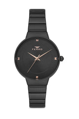 Ferro Analoge Black Round Dial Women's Watch -  F40080A-G