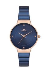 Ferro Quartz Blue Round Dial Women's Watch - F40080A-T