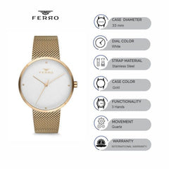 Ferro Analoge White Round Dial Women's Watch -  F81753C-863-B