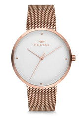 Ferro Analoge White Round Dial Women's Watch -  F81753C-863-C