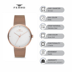 Ferro Analoge White Round Dial Women's Watch -  F81753C-863-C