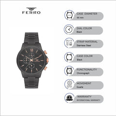 Ferro Chronograph Black Round Dial Men's Watch - FM11051A-G7