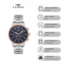 Ferro Chronograph Blue Round Dial Men's Watch - FM11145A-E3