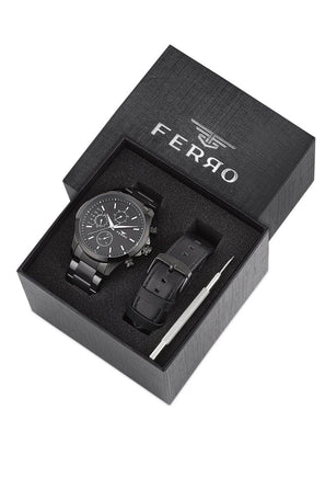 Ferro Pisa Multifunction Black Round Dial Men's Watch With Additional Strap - FM11170A-G