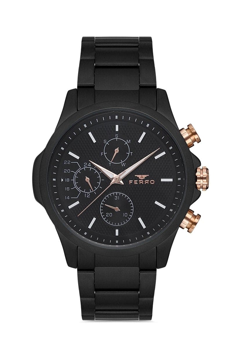 Ferro Multifunction Black Round Dial Men's Watch -  FM11170A-G4