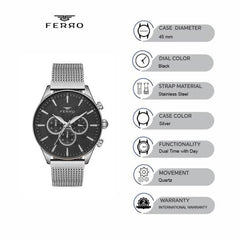 Ferro Chronograph Black Round Dial Men's Watch -  FM11912C-A2