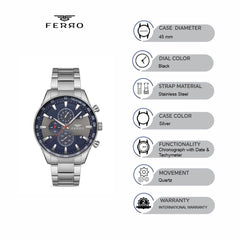 Ferro Chronograph Black Round Dial Men's Watch -  FM11919A-A3