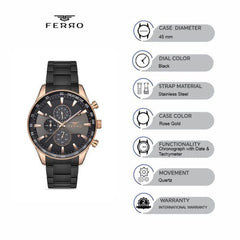 Ferro Chronograph Black Round Dial Men's Watch -  FM11919A-R