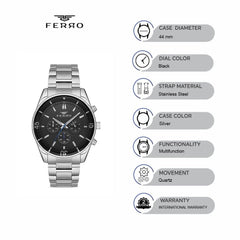 Ferro Venedik Chronograph Black Round Dial Men's Watch - FM11920A-A2