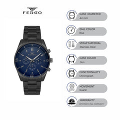 Ferro Chronograph Blue Round Dial Men's Watch - FM11920A-V3