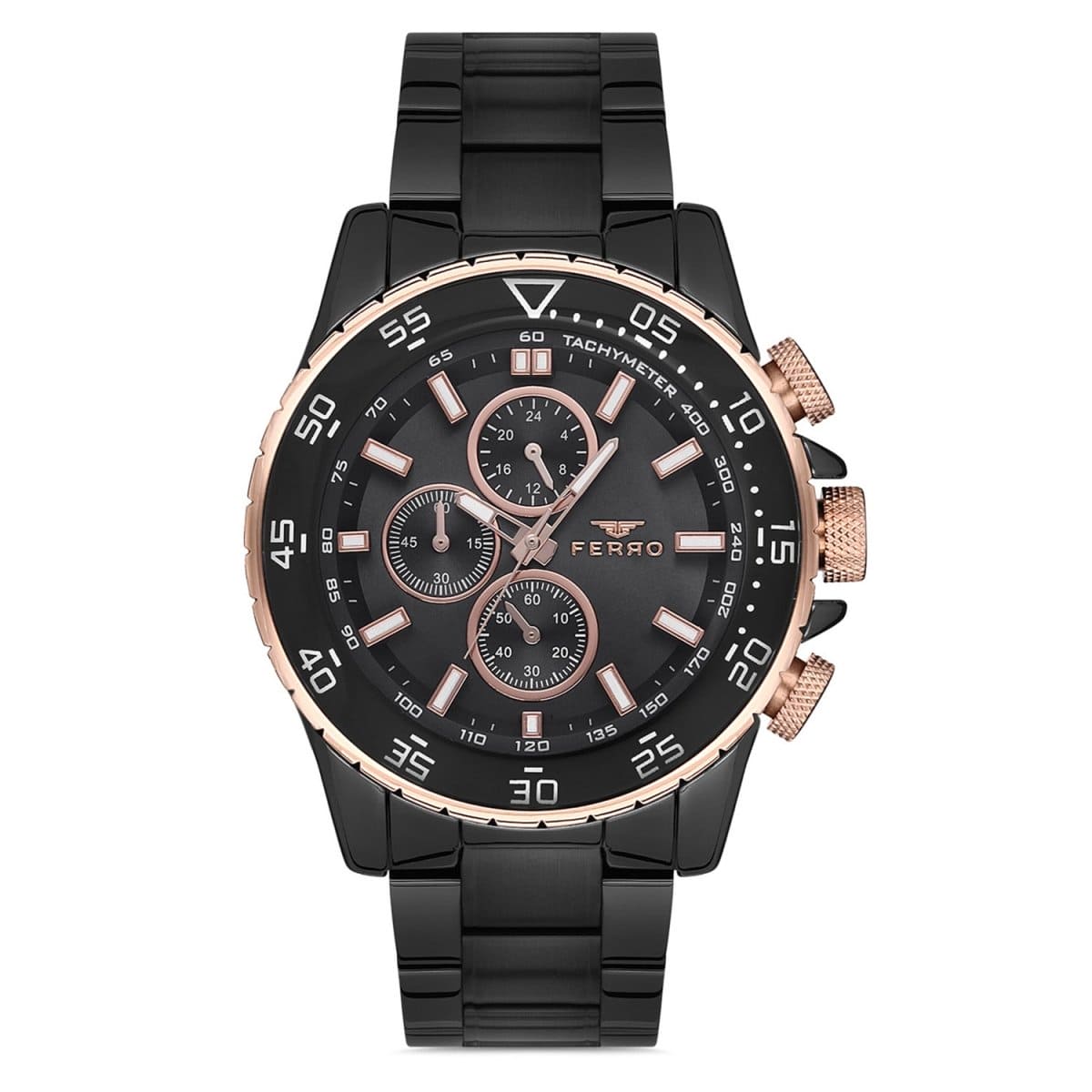 Ferro Multifunction Black Round Dial Men's Watch - FM1542A-R