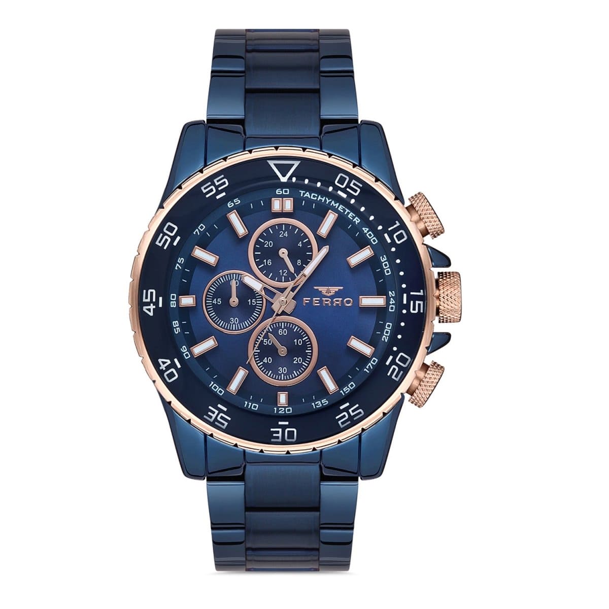 Ferro Multifunction Navy Blue Round Dial Men's Watch - FM1542A-T