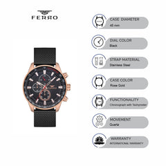 Ferro Chronograph Black Round Dial Men's Watch - FM1856C-R